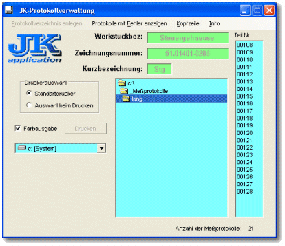 Anzeige und Ausgabe der Messprotokolle
